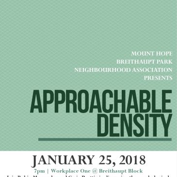 Event poster for Approachable Density talk with Robin Mazumder and Craig Beattie
